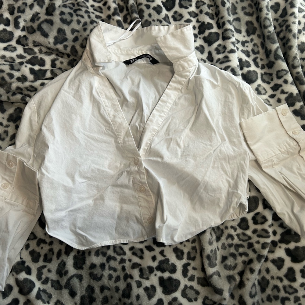 zara white collared crop top